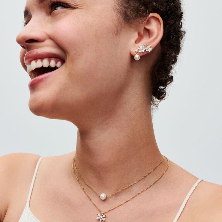 Image du produit Pandora Boucles d'oreilles Treated Freshwater Cultured Pearl & Stone Drop Plaqué or (Métal, Plaqué or)
