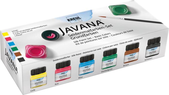 Produktbild Kreul Seidenmalfarben Set (Gelb, Dunkelgrün, Blau, Schwarz, Rot, Braun, 140 ml)