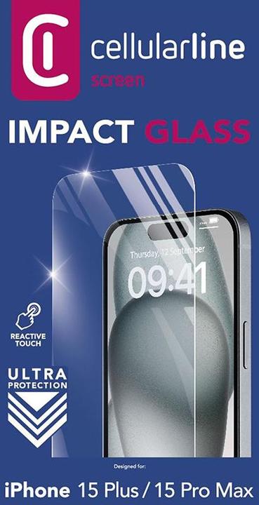 Produktbild Cellularline Impact Glass (1 Stück, Apple iPhone 15 Plus, Apple iPhone 15 Pro Max)