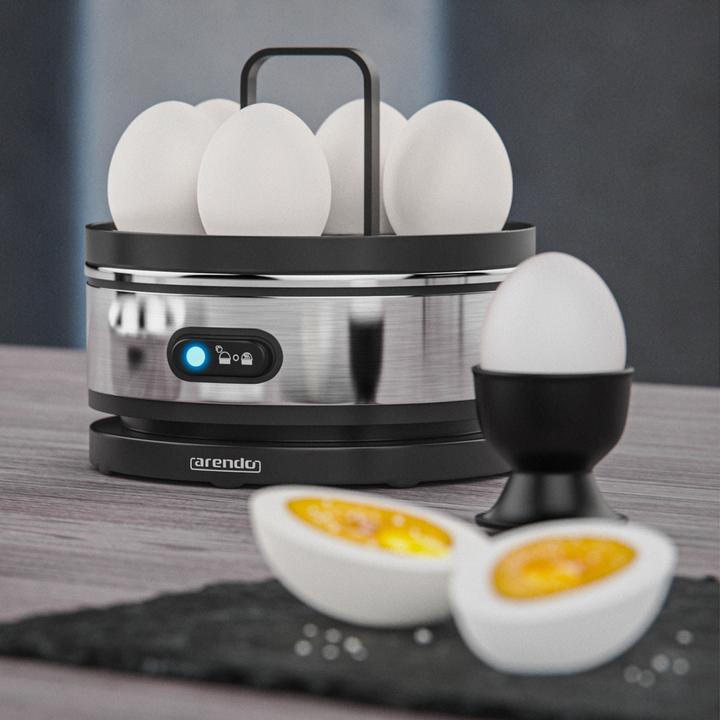 Produktbild Arendo Frühstücks Set, 4 Scheiben Langschlitz Toaster mit Brötchenaufsatz & Eierkocher für 7 Eier, Silber
