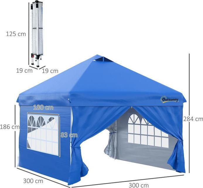 Actual product image Swisshandel24 3x3m folding gazebo 4 side walls incl. pegs guy ropes carrying bag metal Oxford blue (300 cm, 300 cm)