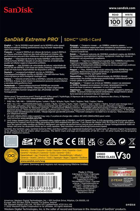 Produktbild SanDisk Extreme PRO UHS-I V30 (32 GB, SDHC, U3, UHS-I)