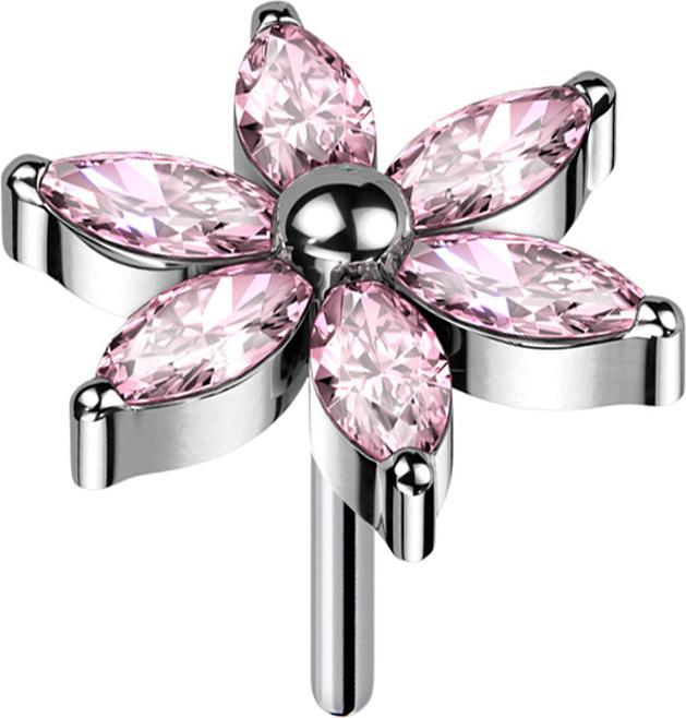 Produktbild Star Piercing Threadless Blume silber Kristalle pink (ohne Messing, Titan G23)