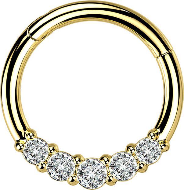 Produktbild Star Piercing Micro Segmentring klappbar vergoldet fünf Kristallen silber (ohne Messing, Chirurgenstahl 316L)