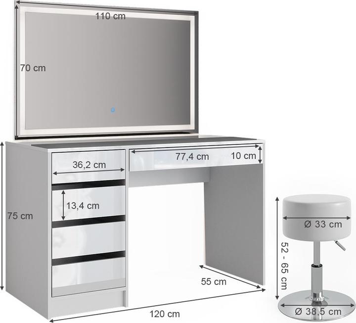 Produktbild Vicco Sherry mit Hocker und Beleuchtung (120 x 55 x 75 cm)