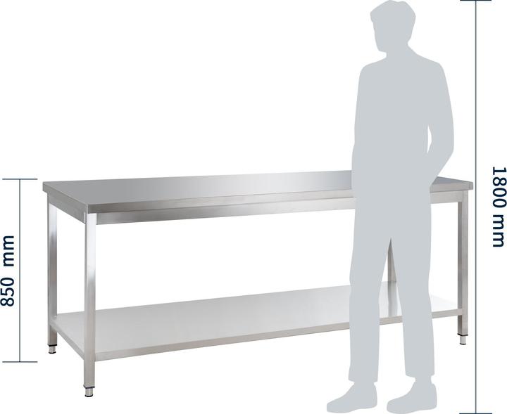 Image du produit Gastro Hero Table de travail en acier inoxydable Basic avec fond (200 cm, 70 cm)