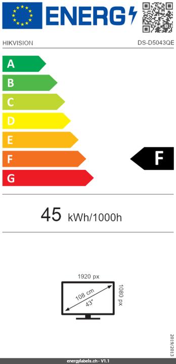 Energy Label Hikvision DS-D5043QE - 108 cm (42.5 inches) - 1920 x 1080 pixels - Full HD - LED - 8 ms - Sch (1920 x 1080 pixels, 42.50")