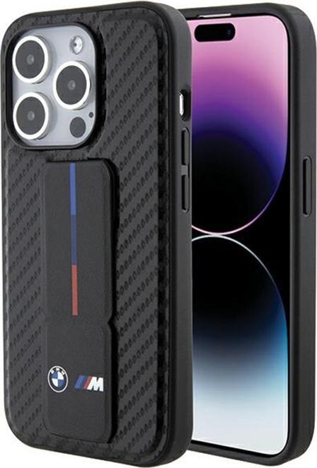 Actual product image BMW BMHCP15LGSPCCK iPhone 15 Pro 6.1" czarny/black hardcase Grip Stand Smooth & Carbon (Apple iPhone 15 Pro)