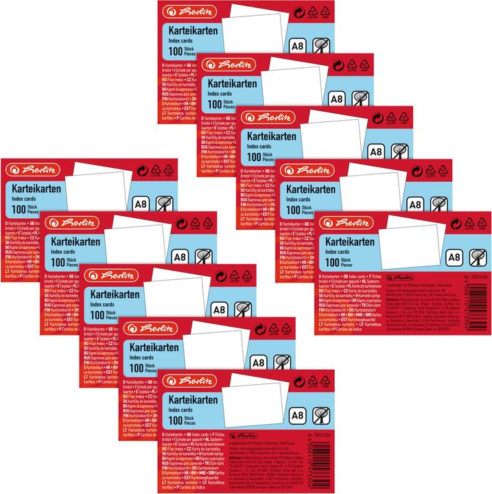 Produktbild Magni herlitz Karteikarte A8, blanko, weiss, 100 Stück (A8, 170 g/m², 100 x)