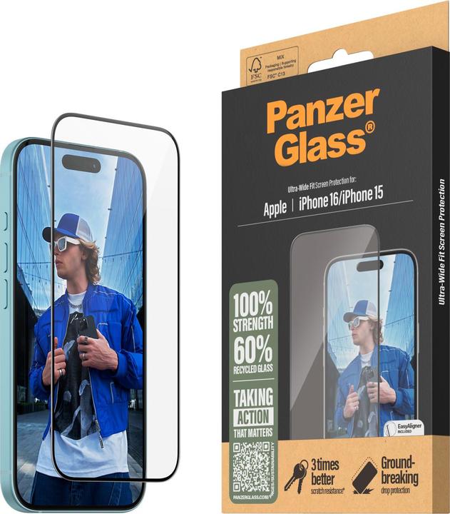 Image du produit PanzerGlass Ultra-Wide Fit (1 pièce(s), Apple iPhone 16, Apple iPhone 15)