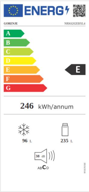 Label énergétique Gorenje Chłodziarko-zamrażarka NRK6202EBXL4 (331 l)