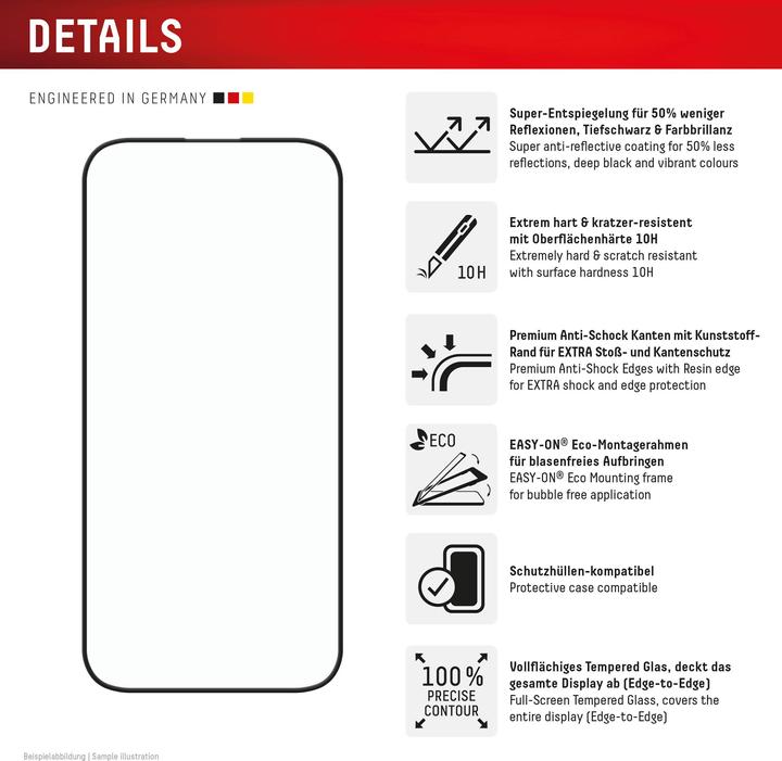 Nährwerte und Zutaten Displex Premium Glass, Full Cover Anti-Reflex Panzerglas (1 Stück, Apple iPhone 16 Pro)