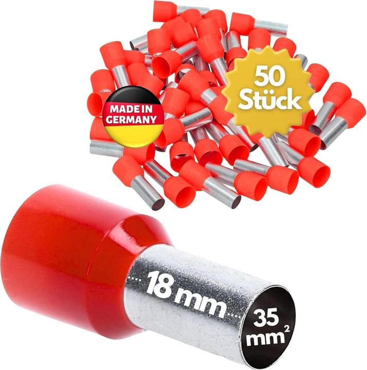 Produktbild Kalitec 50 Stück AE3518RT Aderendhülsen isoliert 35mm² 18mm lang rot I Made in Germany I Industriequ