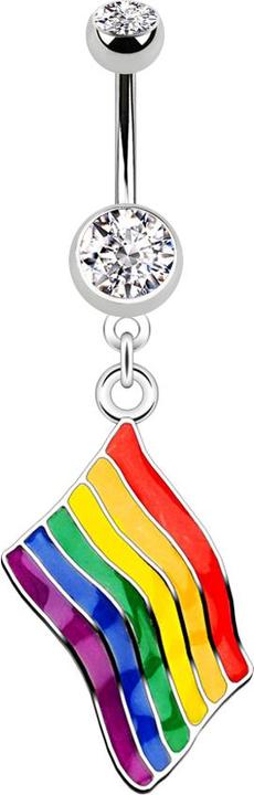 Produktbild Star Piercing Banane silber mit zwei Kugeln Kristall silber Anhänger Flagge Pride (Chirurgenstahl 316L, Messing)