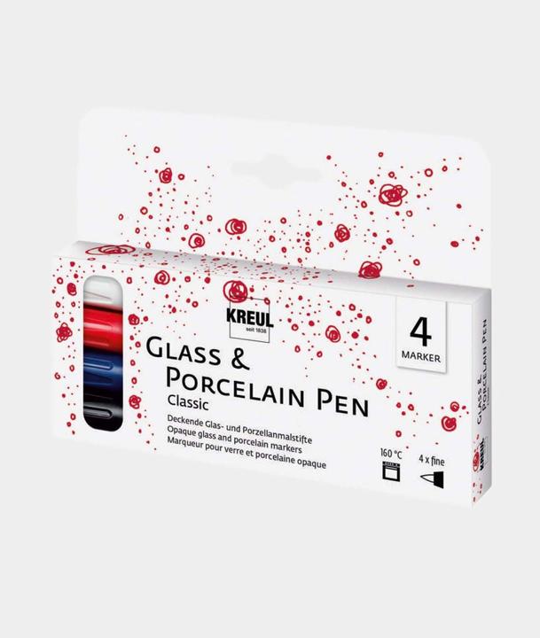 Produktbild Kreul Glas- und Porzellanstifte (Weiss, Royalblau, Schwarz, Kirschrot)