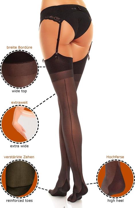 Image du produit Glamory Delight 20 Bas porte-jarretelles à couture, couleur teint-noir, taille 48-50 (20 DEN, 48 - 50)