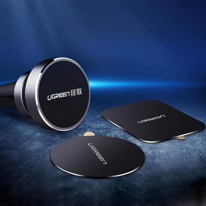 Actual product image Ugreen LP123 60410 round/rectangular metal plates for magnetic phone holders - black (2 pcs)
