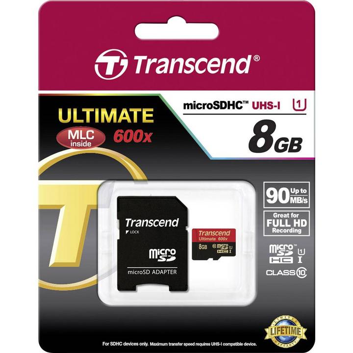 Actual product image Transcend ULTIMATE - microSDHC Card - U1 (8 GB, microSDHC, U1, UHS-I)