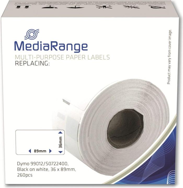 Image du produit MediaRange ge Bande d'écriture 36x89mm noir/blanc Dymo 99012/S0722400 260pcs (3.60 cm, Noir)