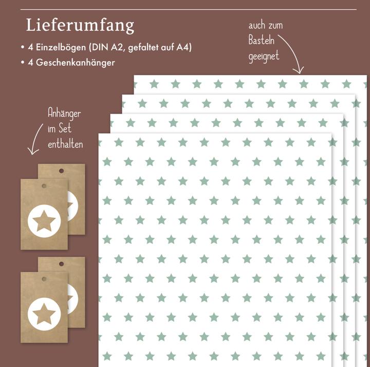 Image du produit Dabelino Set de papier cadeau pour étoiles (menthe-vert) (Papier cadeau, 4 x)