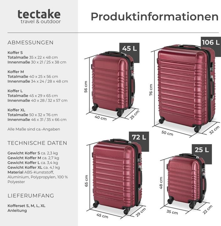 Produktbild tectake Hartschalenkofferset (106 l, M (50 - 90l), L (90 - 115l))