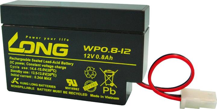 Actual product image Kung Long WP0.8-12 Blei-Vlies-Akku, 12Volt, 0,8Ah mit AMP Stecker (12 V, 0.80 Ah)
