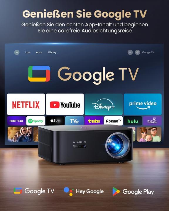 Produktbild WiMiUS 4K Heimkino Beamer mit Google TV & Netflix Lizenz (4K, 1200 lm)