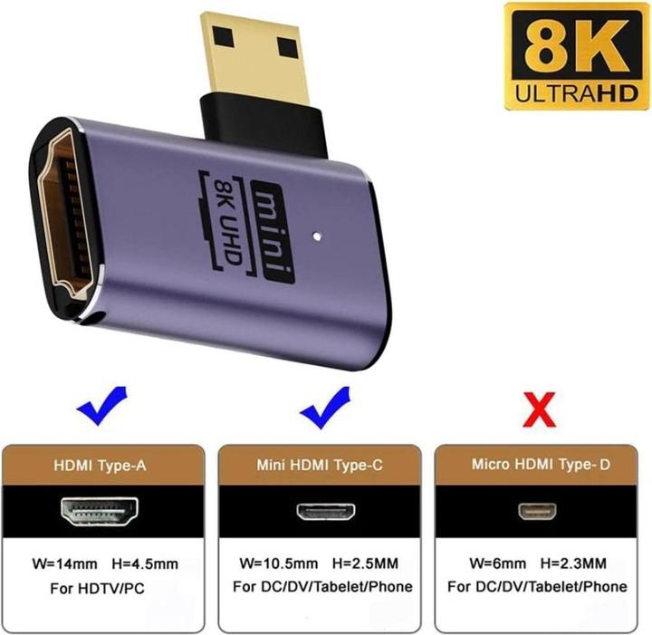 Produktbild PowerGuard Mini HDMI auf HDMI 2.1 90-Grad Winkel Left Adapter (Mini HDMI)