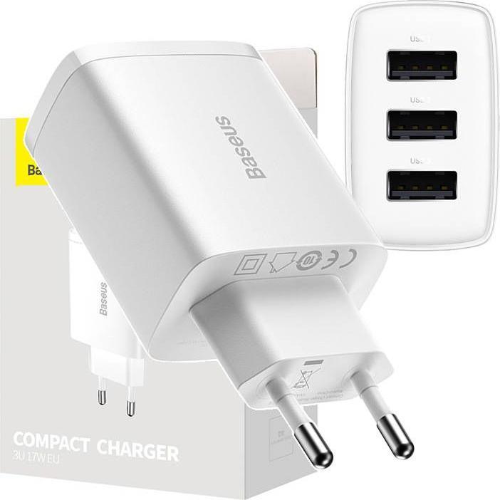 Actual product image Baseus Compact Charger 3U 17W EU White (17 W)