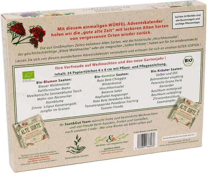 Valeurs nutritives et ingrédients VEG and the City Calendrier de l'Avent "Semences biologiques