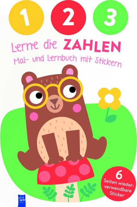 1,2,3 - Lerne die Zahlen - Mal- und Lernbuch mit Stickern (Cover Bär) (Deutsch)
