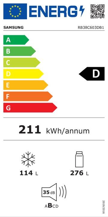 Etichetta energetica Samsung Frigorifero Combinato EcoFlex AI 2m 390L RB38C603DB1 (390 l)