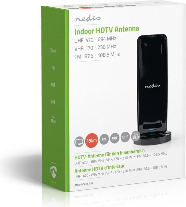 Image du produit Nedis Antenne intérieure FM/UHF/VHF active Portée de réception : 0-15 km Gain LTE700 dBi (avec câble (Antenne d'intérieur, 28 dB, LTE, UKW / MW / LW)