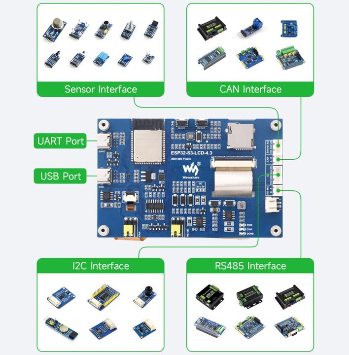 Image du produit WaveShare ESP32-S3 Carte de développement d'écran tactile capacitif 4.3 pouces 800x480