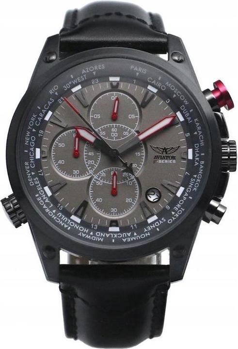 Aviator AVW1369G185S - Heren - Horloge - 45 mm - Zwart (45 mm)
