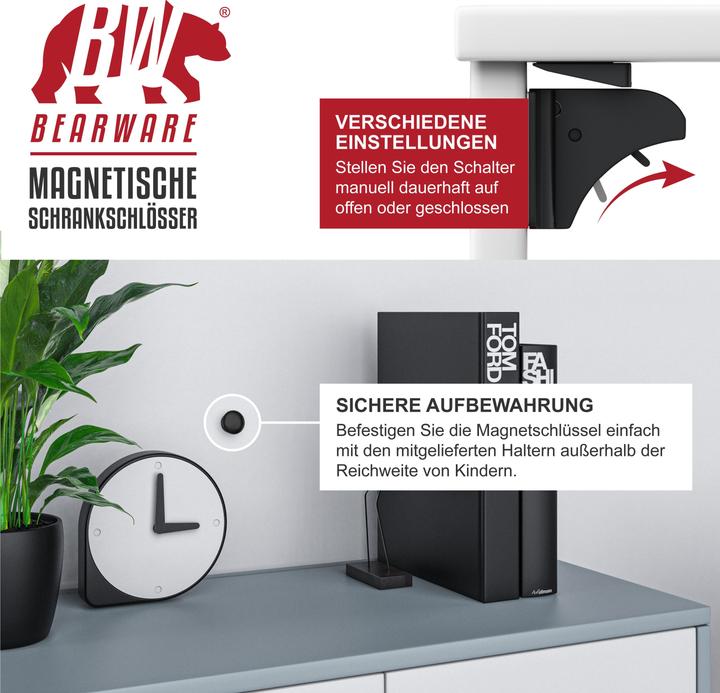 Actual product image Bearware Kindersicherung Magnetisches Schrankschloss 10er, 2 Schlüssel, kindersicher, für Schrank & Schublade