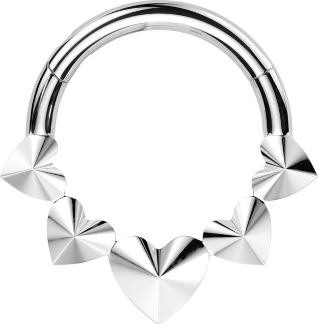 Produktbild Star Piercing Micro Segmentring klappbar silber fünf 3D Herzern (ohne Messing, Titan G23)