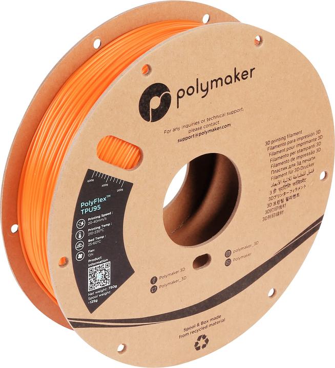 Image du produit Polymaker PD01006 Filament PolyFlex TPU-95A TPU flexible 1.75 mm 750 g Orange 1 (TPU, 1.75 mm, 750 g, Orange)