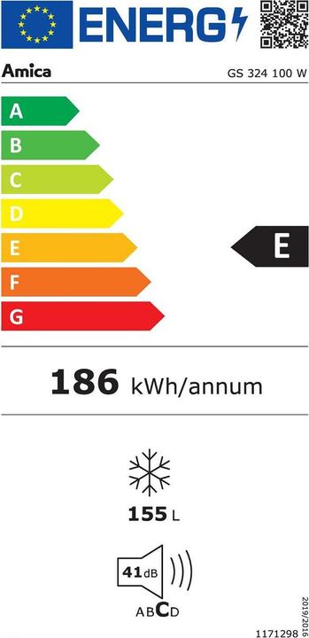 Energy Label Amica Freezer GS 324 100 W WxHxD 55 x 141 x 60 cm (Stand-alone, 155 l)