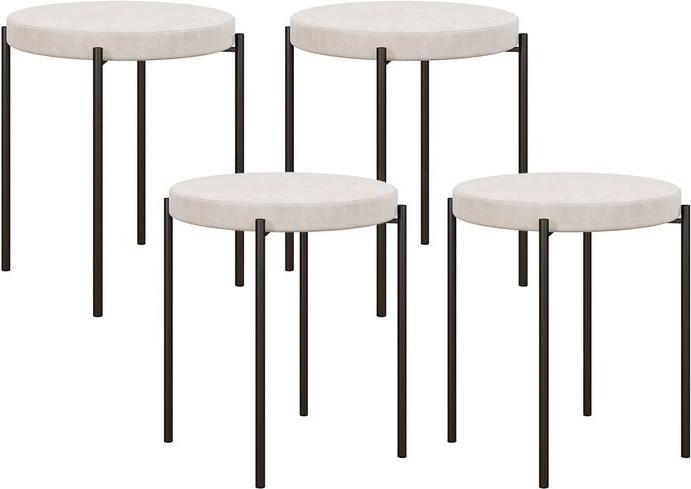 Produktbild Swisshandel24 4er-Set Küchenhocker 4-er Set, stapelbar, Samtoptik, bis 100kg, Metallrahmen, 41,5x41,5x46cm, Cremew
