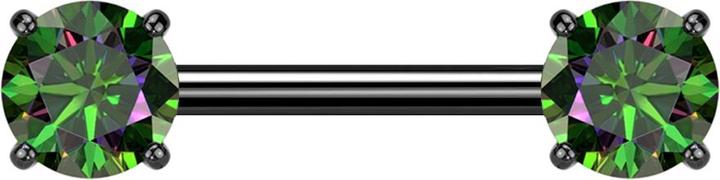 Star Piercing Barbell Threadless schwarz mit zwei Kristallen dunkel multicolor gefasst (Titan G23, ohne Messing)