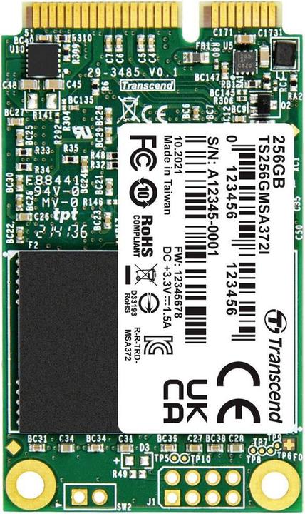 Immagine prodotto Transcend 256 GB Disco rigido interno 6,35 cm (2,5 pollici) SATA III TS256GMSA372I (256 GB, mSATA)