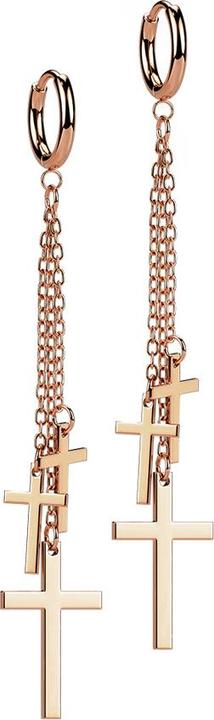 Actual product image Star Piercing Earring rose gold pendant chain three crosses (without brass, Surgical steel 316L)