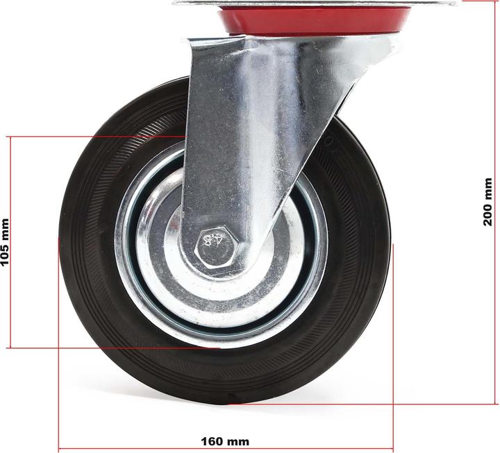 Produktbild Wiltec Lenkrollen Set 4x Vollgummirad 160mm Transportrolle 130kg Metallfelge Möbelrollen
