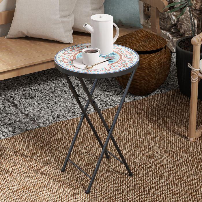 Produktbild Swisshandel24 Beistelltisch klappbar Gartentisch Mosaik-Design Ø35,5x55 cm Mehrfarbig
