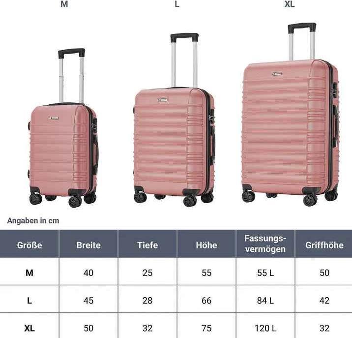 Produktbild Juskys 3-teiliges Hartschalenkoffer-Set mit 360° Rollen (120 l, M (50 - 90l), XL (ab 115l))