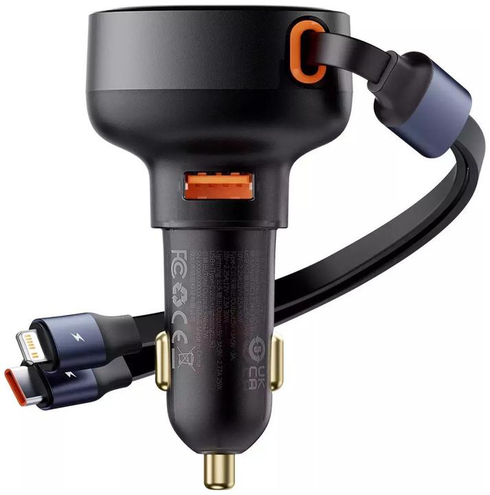 Actual product image Baseus Car Charger Enjoyment USB with USB-C cable and Lightning 60W (black)