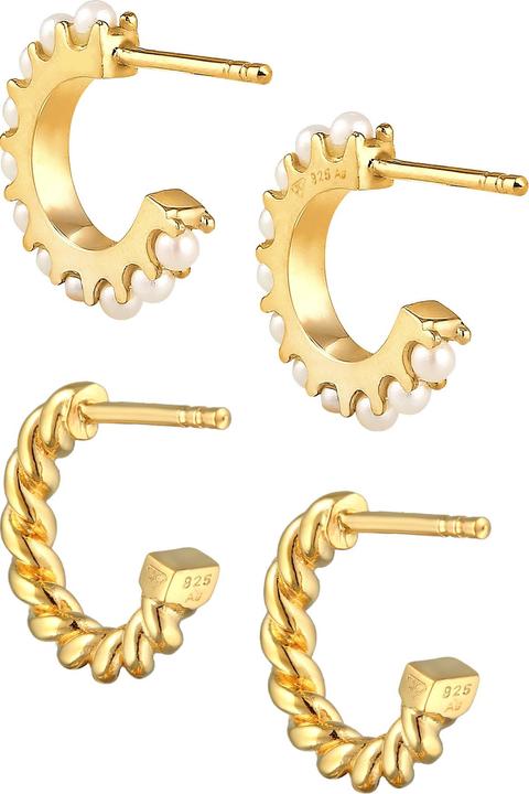 Immagine prodotto Elli Orecchini Creoles Corda di perline Elegante Argento 925 (Perla sintetica, Argento 925 placcato oro, Nessuna pietra)