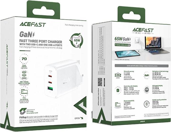 Immagine prodotto Baseus Caricabatterie rapido Acefast GaN 2xUSB-C + 1xUSB-A 65W, Regno Unito (65 W)
