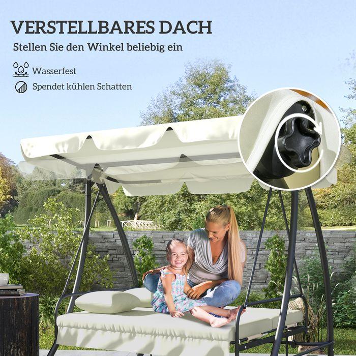 Actual product image Swisshandel24 2in1 Hollywoodschaukel, Liegefunktion 3-Sitzer, bis 240kg, 200x125x170 cm, Cremeweiss